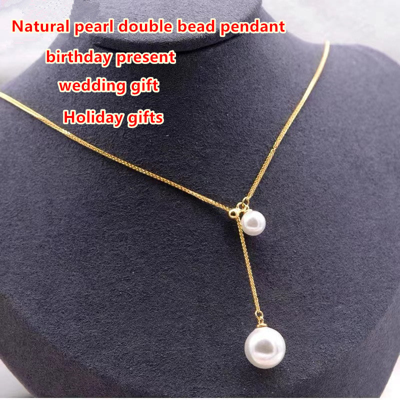 Natural pearl double bead pendant，birthday present wedding gift Holiday gifts WRX pearls wholesale