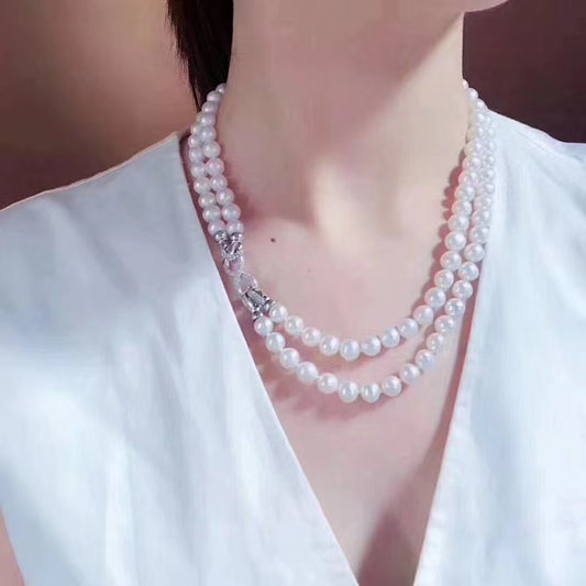 7.5-8.5mm Natural pearl necklace double layer necklace, a variety of ways to wear WRX pearls wholesale