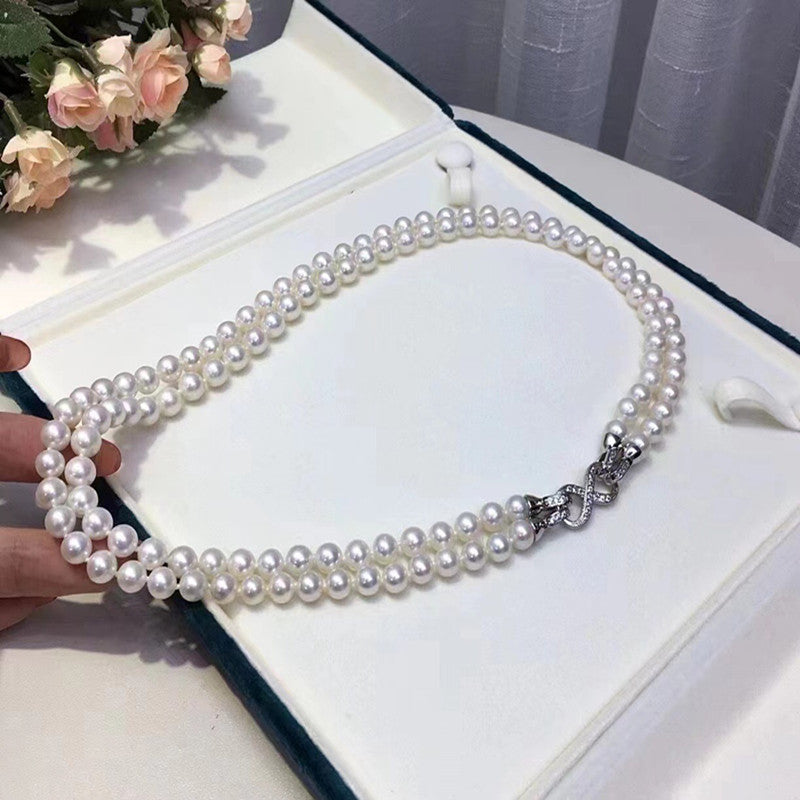 7.5-8.5mm Natural pearl necklace double layer necklace, a variety of ways to wear WRX pearls wholesale