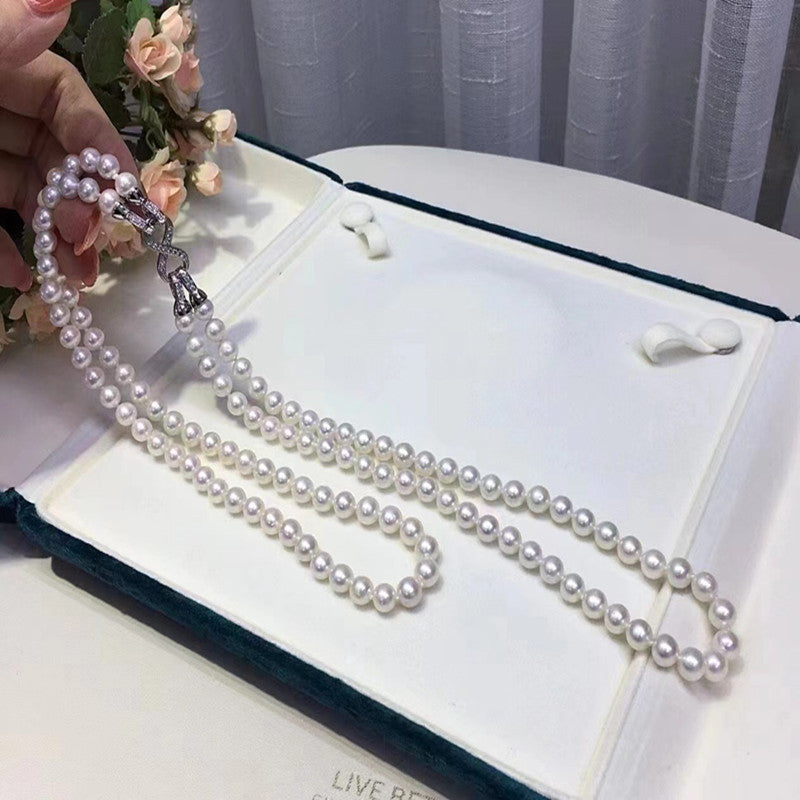 7.5-8.5mm Natural pearl necklace double layer necklace, a variety of ways to wear WRX pearls wholesale