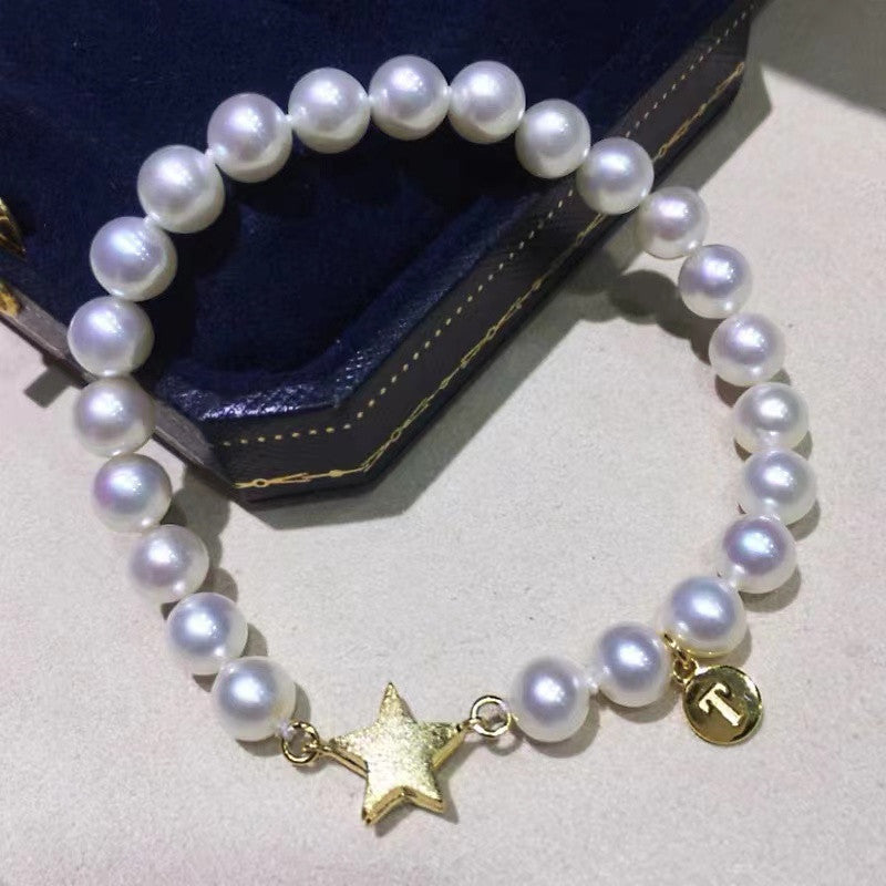 5mm-9mm White natural freshwater pearl bracelet WRX pearls wholesale
